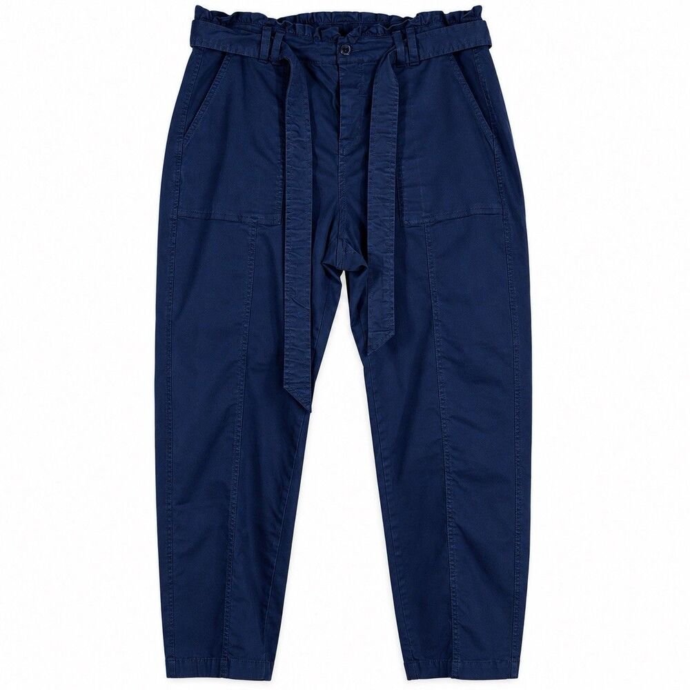 Crown & Ivy Womens 14 Navy Blue Paperbag Waist Tie Belt Utility Cotton Pants